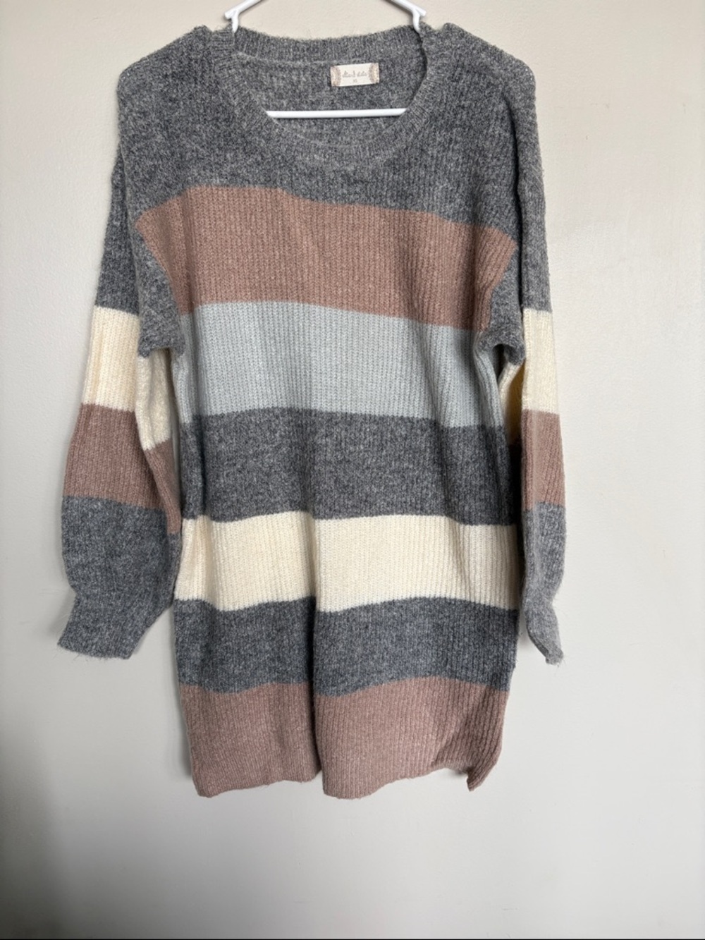 Altar’d State Colorblock Sweater Dress Neutral Grey Cream Tan Size XS Mini Cozy